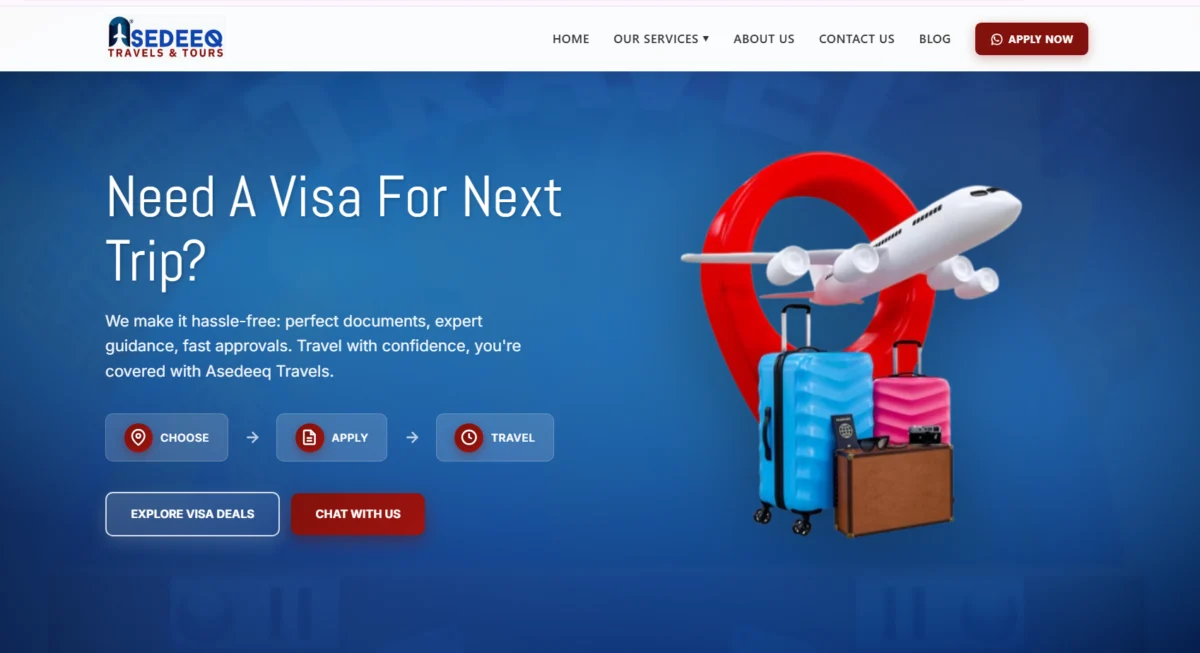asedeeqtravels.com website by Qrafteq
