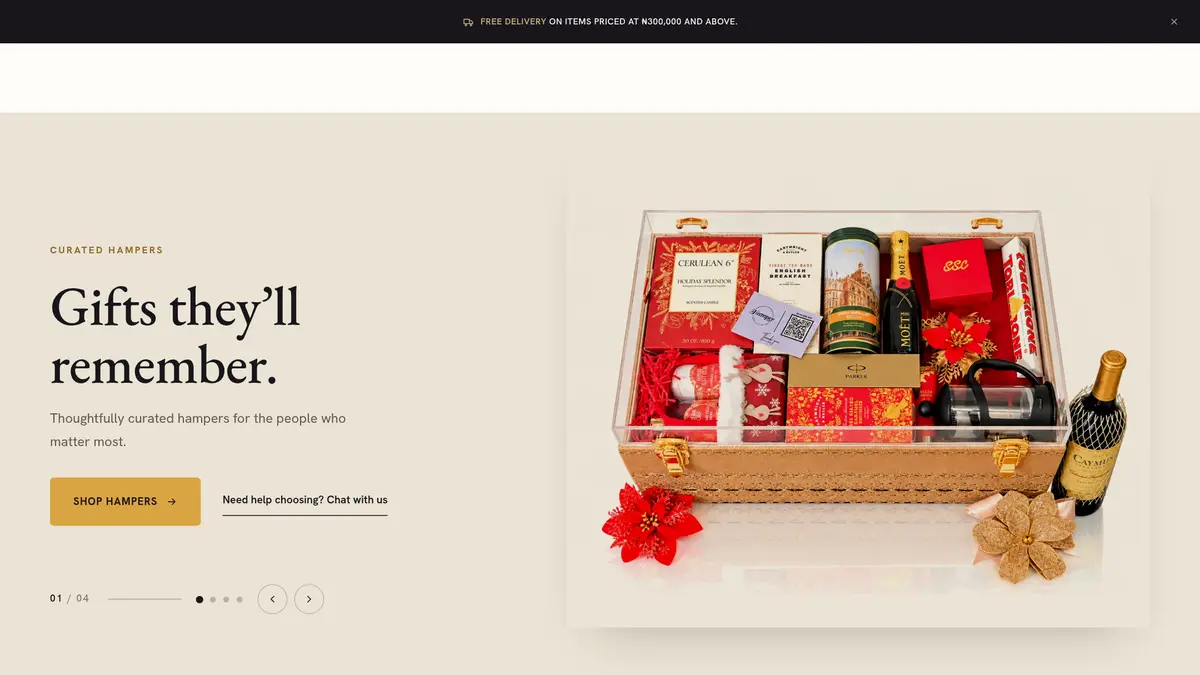 The Hamper Shop website homepage screenshot