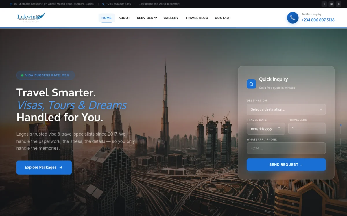 lukwingstravels.com website by Qrafteq